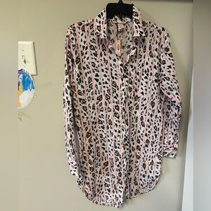 Victoria's Secret Pink Leopard Button Down Pajama Shirt NWT XS
